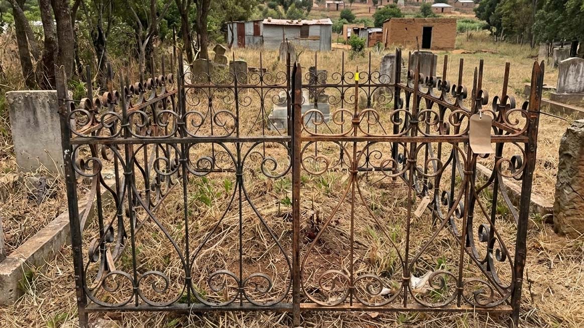 A sample of the grave enclosure where a man threw himself onto a sharp metal surrounding a grave in an apparent act of suicide.
